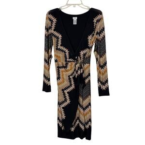 Cache Faux Wrap Geometric Chevron Zig Zag Stretch Dress Women's Size 4